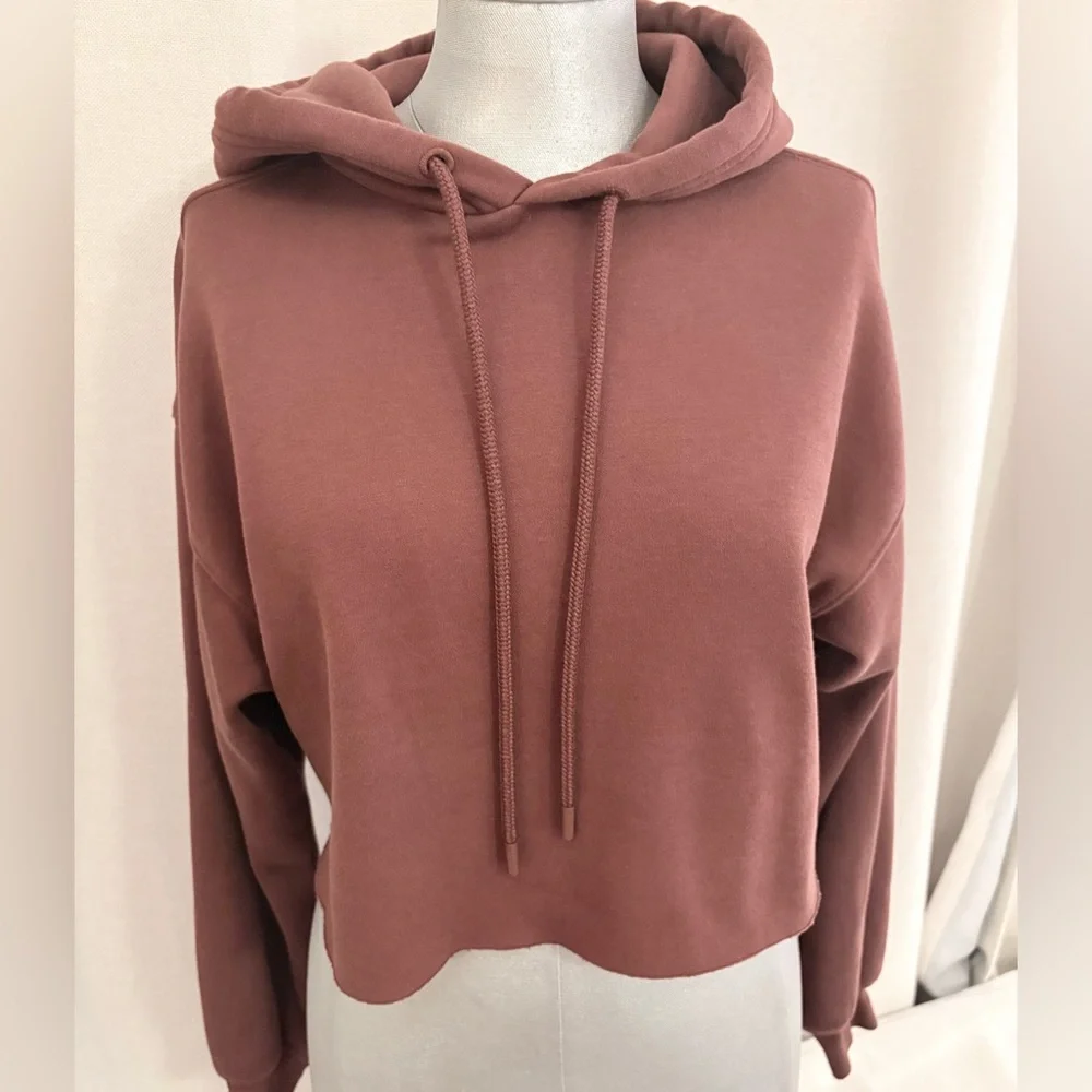 Fabletics Cozy Fleece Cropped Hoodie Chocolate Brown Oversized XS (Fits S) NWOT - Picture 10 of 12